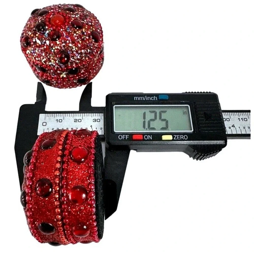 Two Sparkling Red Glitter Jewel Trinket Box Round Keepsake Jewelry‎ Holder Small